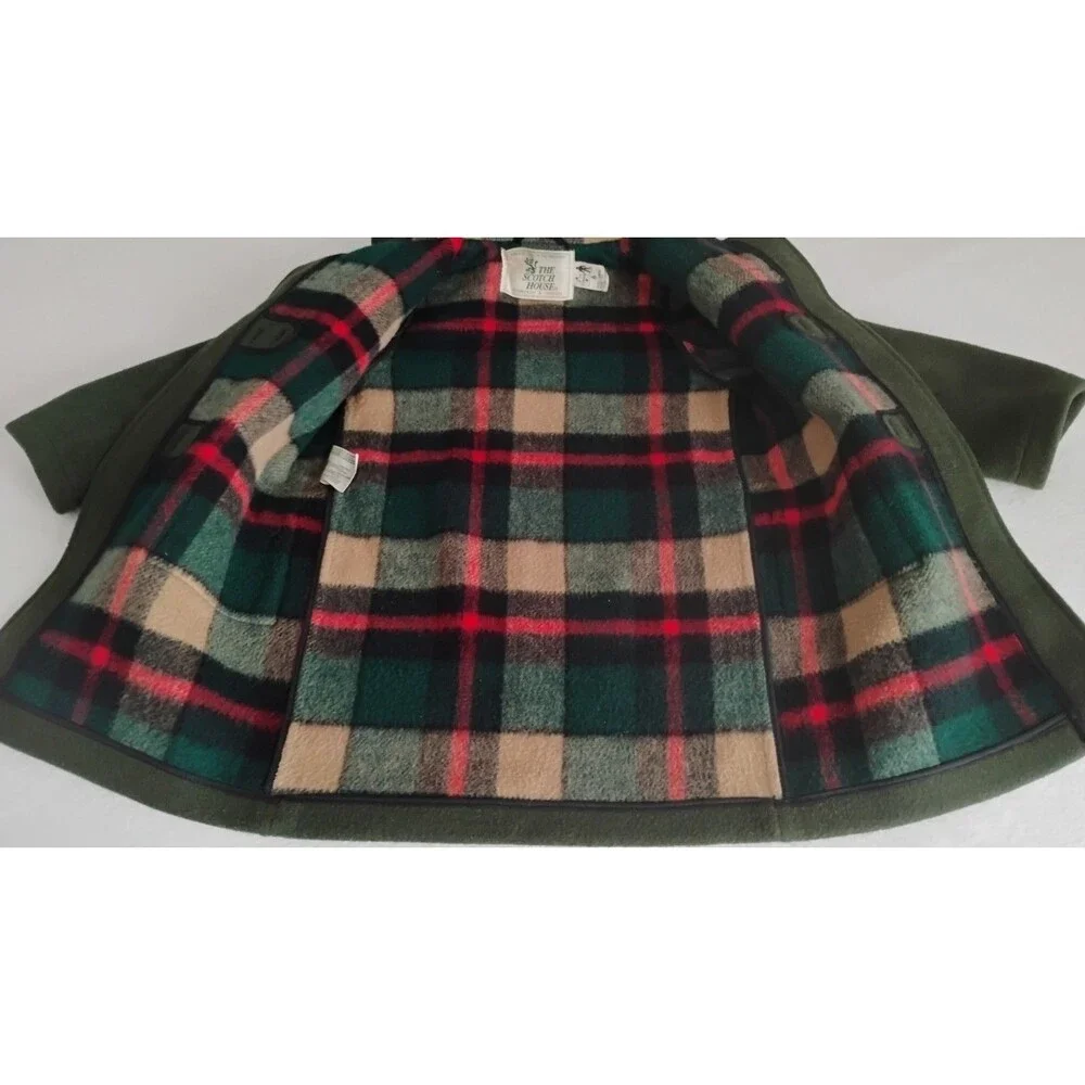 Vtg Child’s The Scotch House Winter Coat Boys Green Wool Hooded Sz 5 Preppy UK